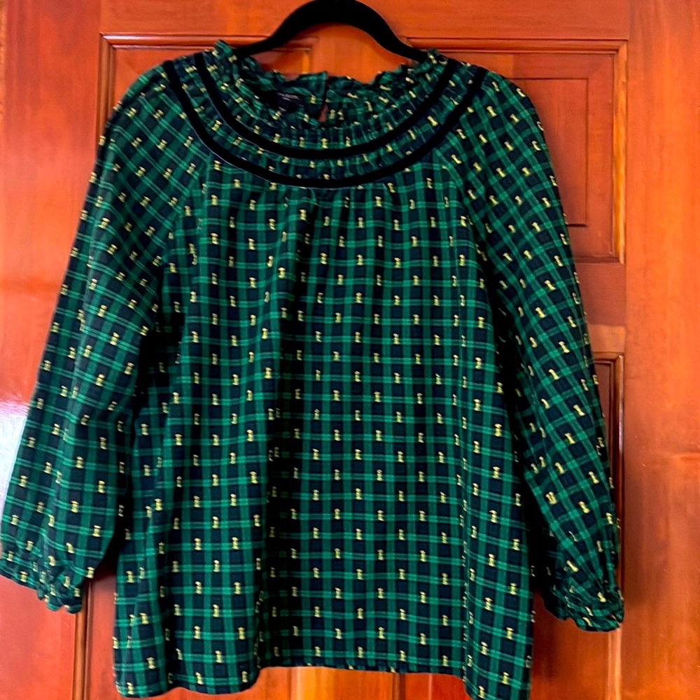 Talbots XLP Plaid Velvet Ruffle Popover